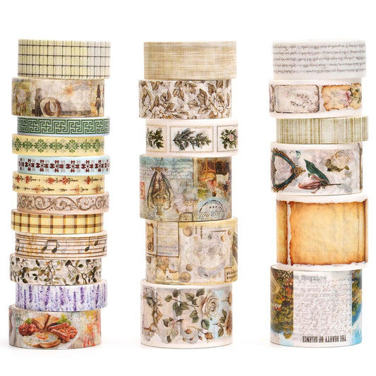 Vintage Washi Tape Set - 24 Rolls Arts Adhesive Tapes Assorted Retro Decorative Masking Tape Sets for Craft, Kids, Scrapbook, DIY, Gift Wrapping (6-Timeless Notes)