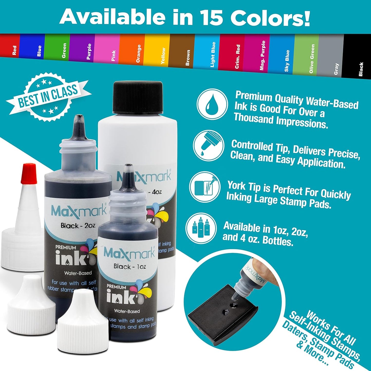 MaxMark Premium Refill Ink for self Inking Stamps and Stamp Pads, Red Color - 2 oz.