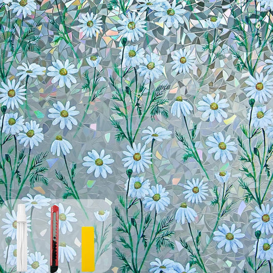 Window Privacy Film Stain Glass Window Film Rainbow Window Film Window clings Non-Adhesive Reusable Decorative for Room (Daisy Rainbow, 35.4 x 78.7 in)