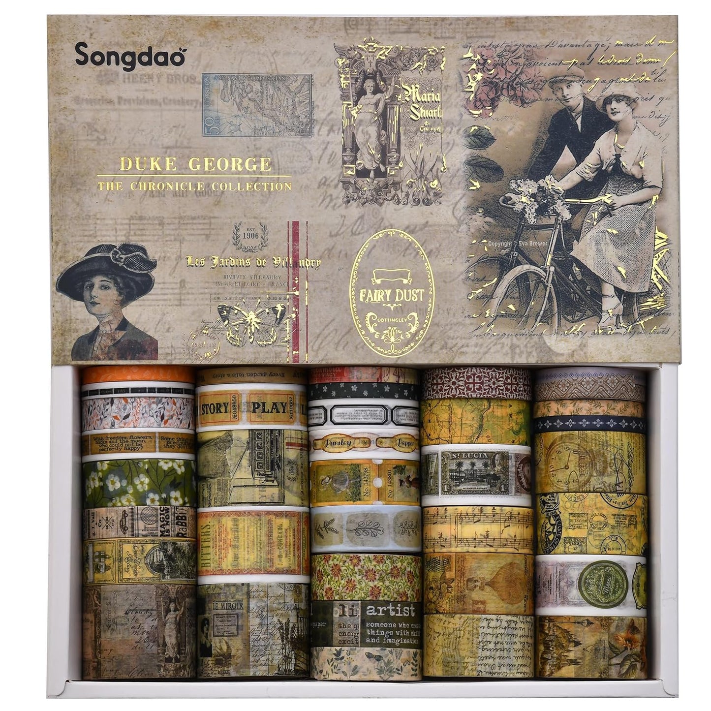 36 Rolls Vintage Washi Tape Pack Retro Arts Adhesive Tapes Wide Chronicle Decorative Masking Tape Sets for Craft, Kids, Scrapbook, DIY, Gift Wrapping (Duke Jorge)