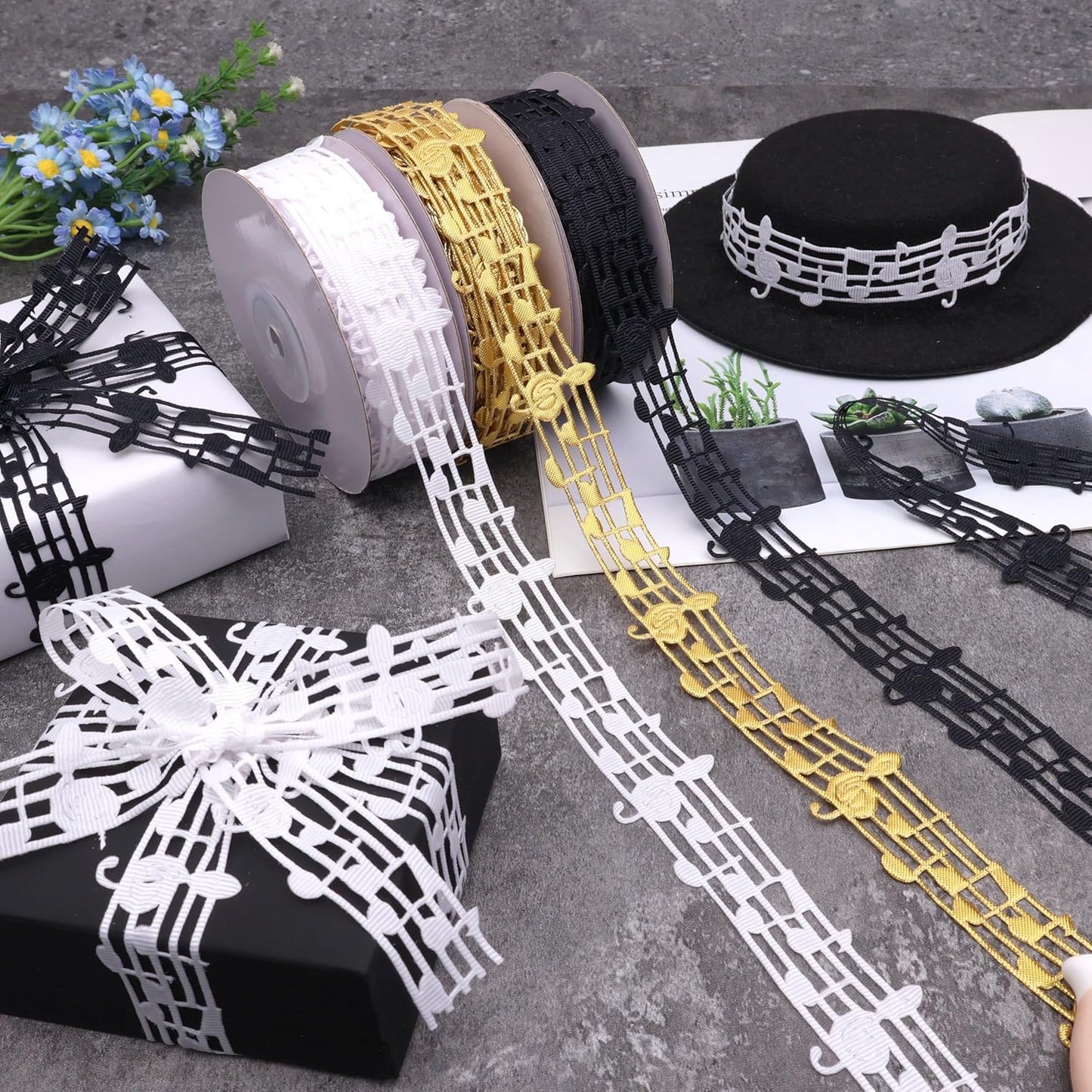 Black Music Note Ribbon Grosgrain Ribbon Notation Craft Music Accessories Trim for Homecoming Mum Supplies Christmas (20 Yards/Roll)