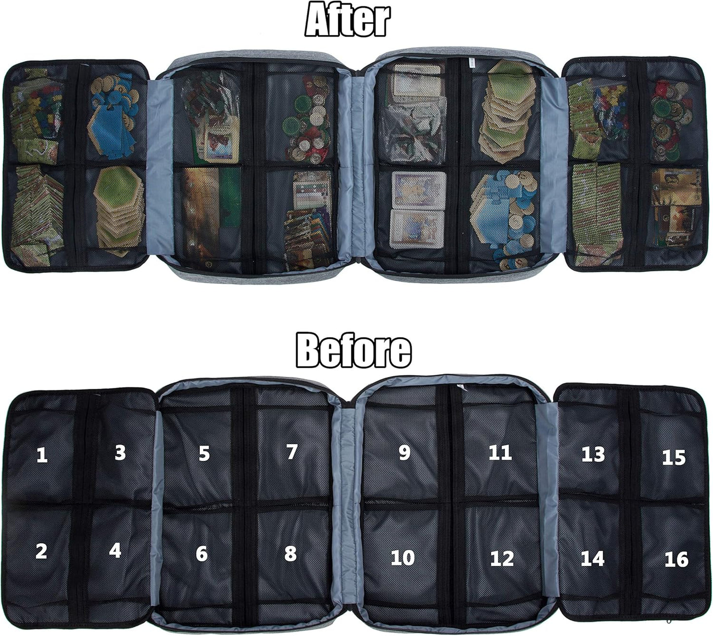 KISLANE Board Game Carrying Case with 18 Pockets for Board Games, Pieces, Tokens, Cards and More, Expandable Board Game Storage Solution for Travel, Party, Gathering