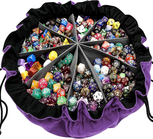 SIQUK Large Dice Bag with Pockets Big Capacity Dice Bag Drawstring Dice Pouch DND Dice Storage Bag for RPG MTG Table Games, Hold Over 300 Dice, Dark Violet