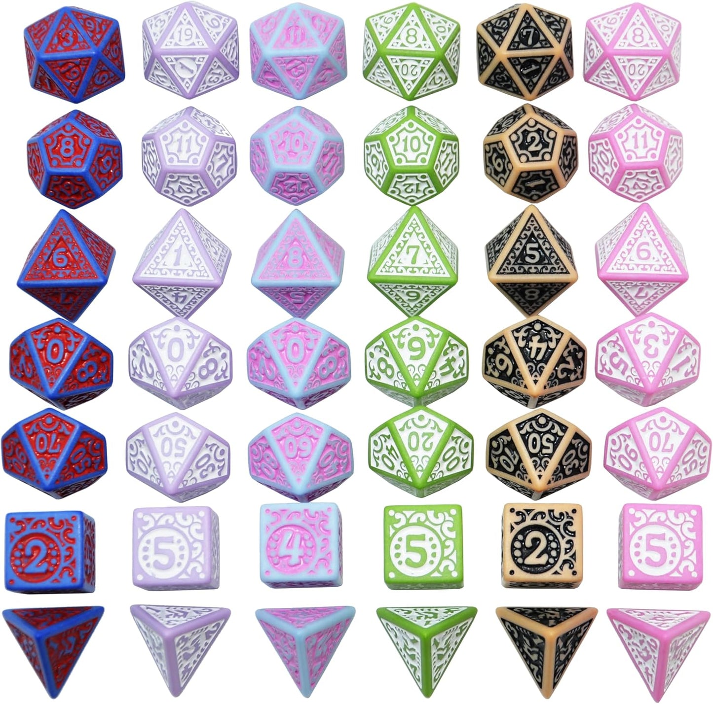 SmartDealsPro Retro Polyhedral Dice Sets with Pouches for D&D DND RPG MTG Dungeon and Dragons Table Board Roll Playing Games D4 D6 D8 D10 D% D12 D20