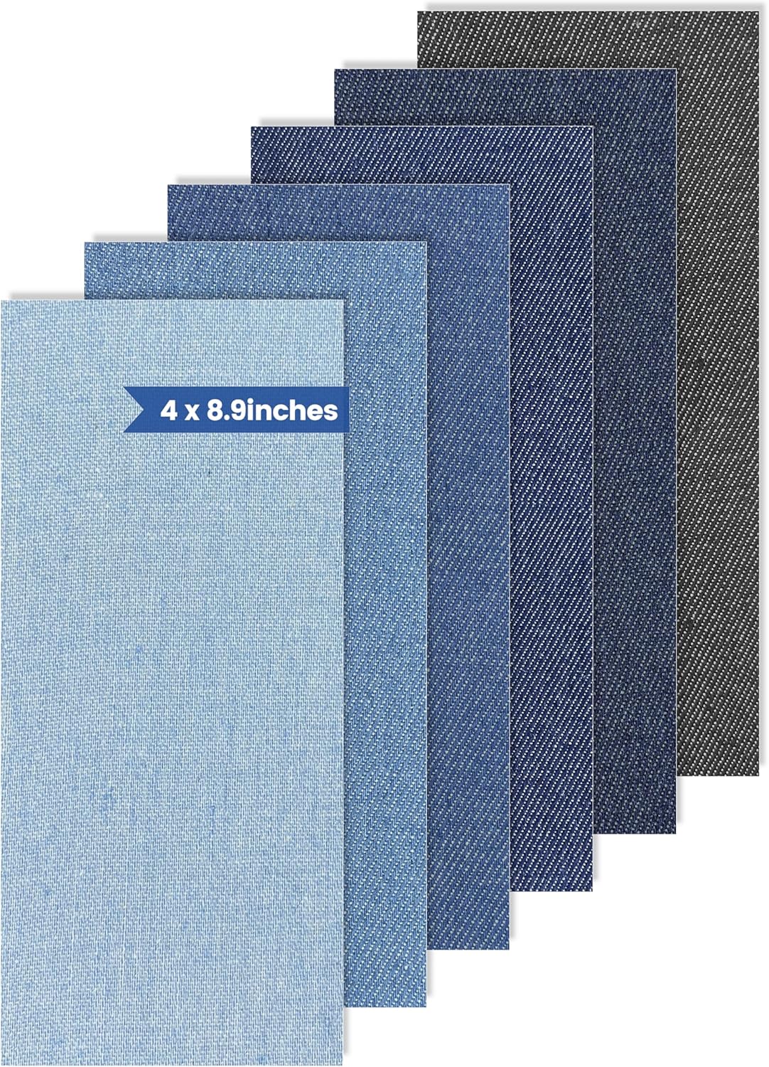 Denim Patches for Inside Jeans - Iron On Patches for Jeans - Jeans Patch for Repairing Pant Holes and Covering Imperfections, 6 Colors, Each Piece Measures 4 in x 8.9 in