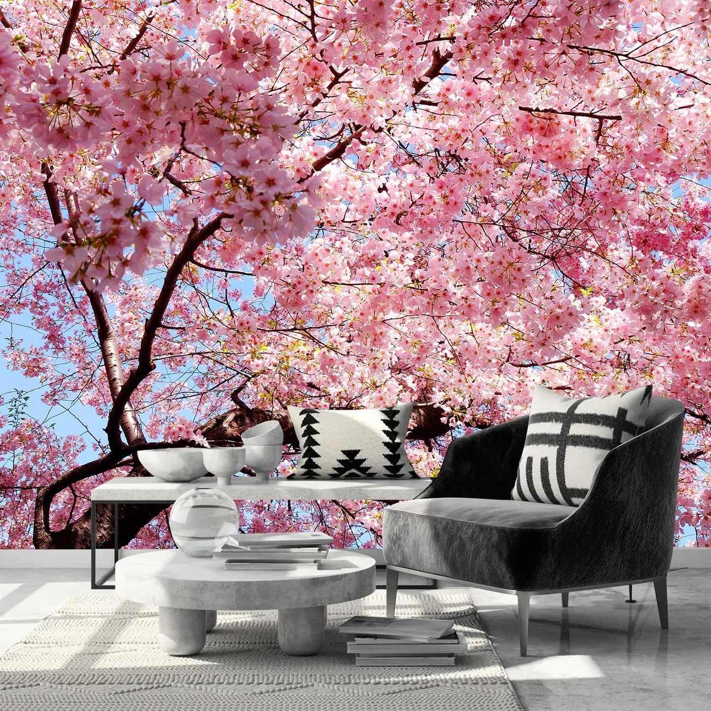 AFZEVEB-Pink Flower Wallpaper Natural Landscape Floral Wall Mural for Bedroom 136"x96"(Not Peel and Stick)