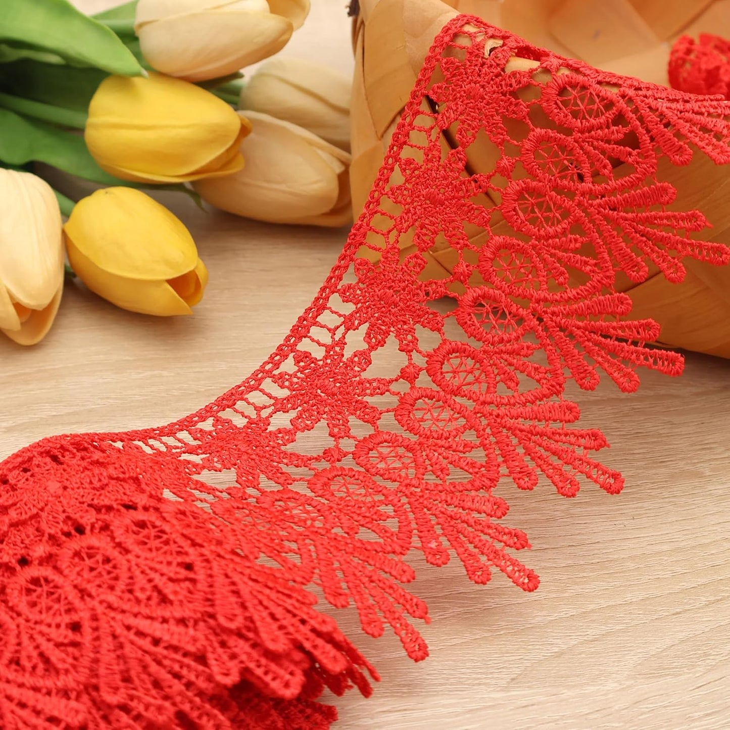 GXTIZAS Red Lace Trim 5 Yards Wide Venise Lace Ribbon Embroidered Edge Trim for Sewing Crafts Pillow Case