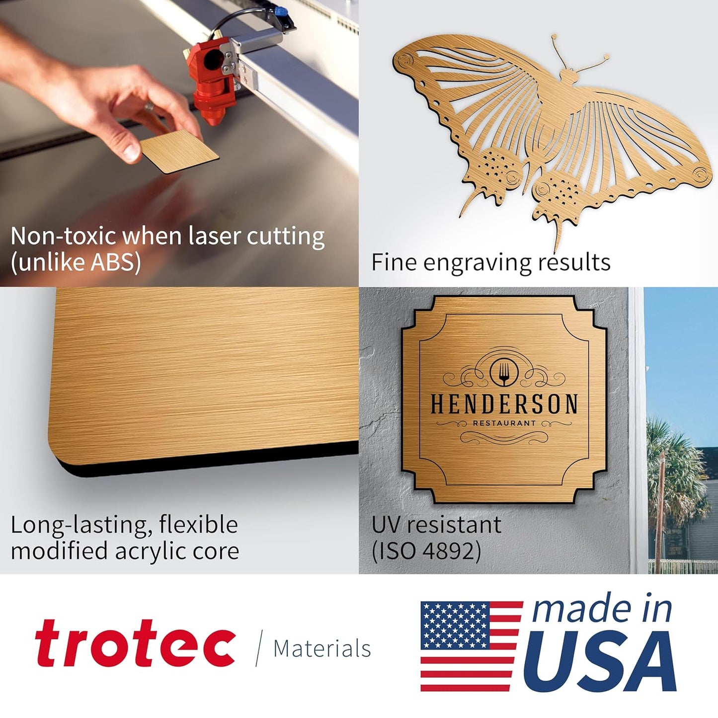 Trotec | Metallic Looking Acrylic Sheet | 12"x12"x1/16, 8 Pcs | Brushed Brass/Black | Metallic Finish - Scratch Resistant for Laser Engraving & Cutting,Printing,Glowforge,Name Plate | USA Made