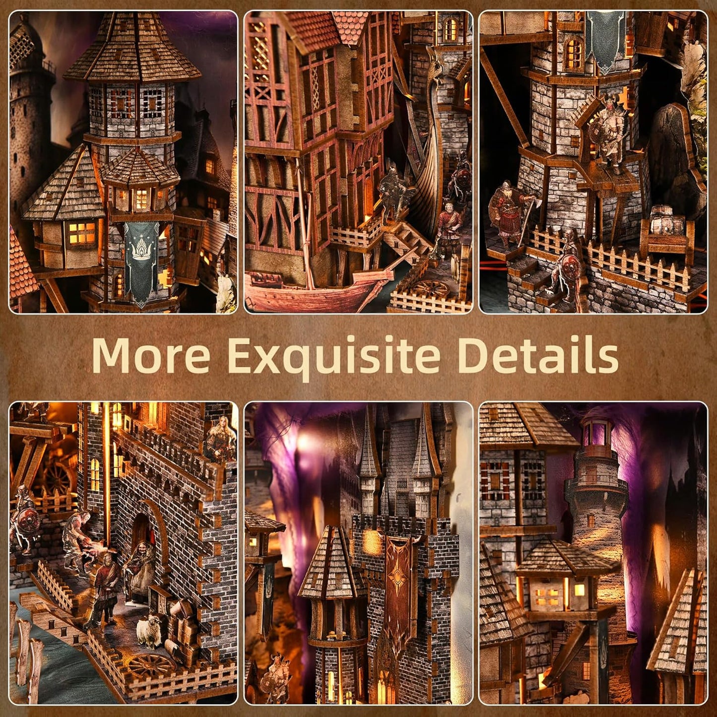DIY Viking Book Nook Kit, Miniature House Dollhouse Kit for Adult and Teens, Booknook Bookend Tiny House Model Build Bookshelf Insert Decor 3D Wooden Puzzle, Gifts for Family, Friends