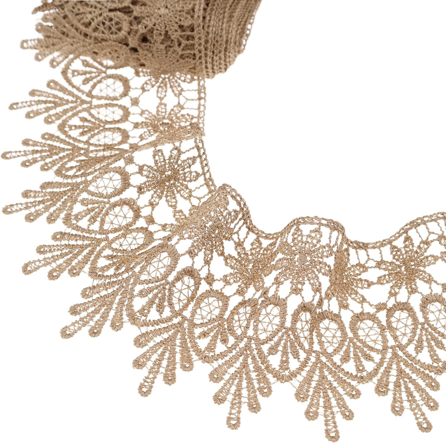 GXTIZAS Golden Lace Trim 5 Yards Wide Venise Lace Ribbon Embroidered Edge Trim for Sewing Crafts Pillow Case