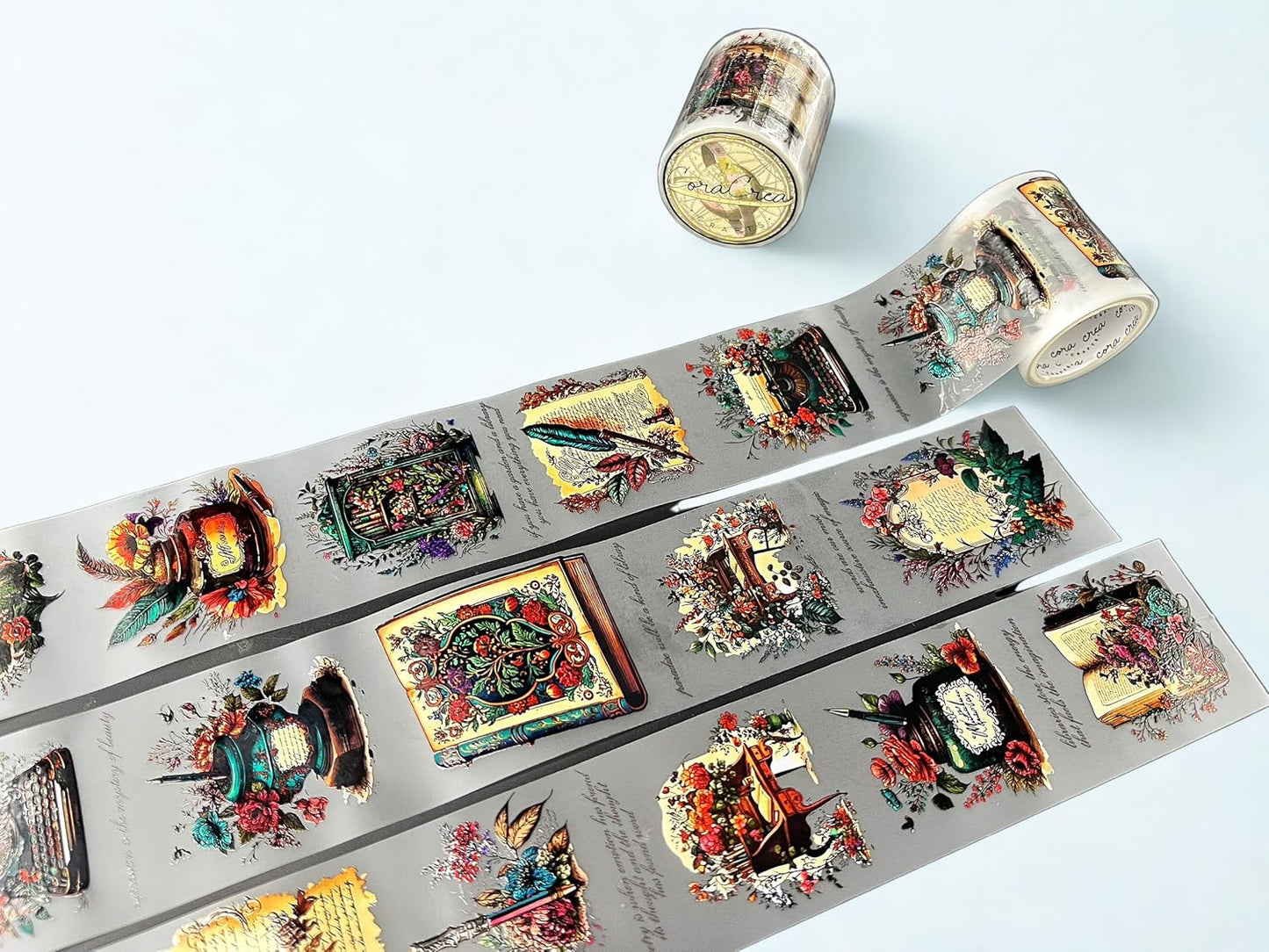 Victorian Scribe Transparent Washi Tape 4.5 x 5 cm – Clear Washi Decorative Adhesive Roll for Scrapbooking, Journaling, DIY Crafts, Planners, Bullet Journal, Card Making, Stationery Supplies