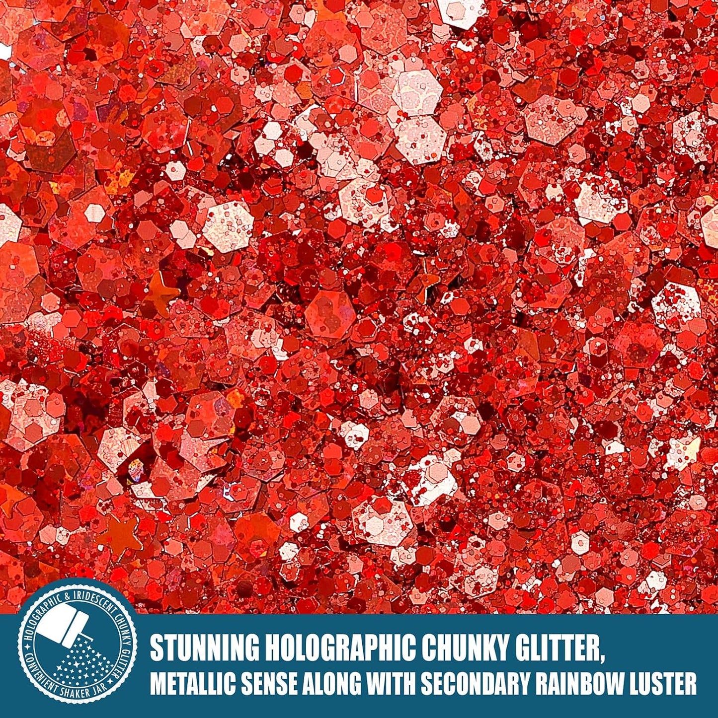 Estanoite Holographic Chunky Glitter, 160G/5.64OZ Glitter, Mixed Fine & Chunky Glitter for Epoxy Resin, Iridescent Glitter for Crafts Tumblers, Halloween Christmas Festival Painting Decor (Red)