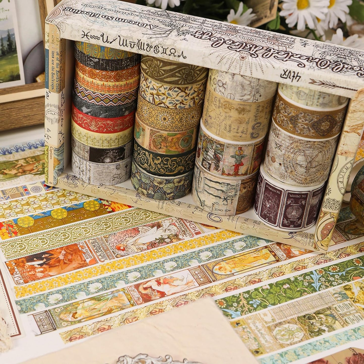 Vintage Washi Tape Set - 24 Rolls Arts Adhesive Tapes Assorted Retro Decorative Masking Tape Sets for Craft, Kids, Scrapbook, DIY, Gift Wrapping (12-Mystic Tarot)