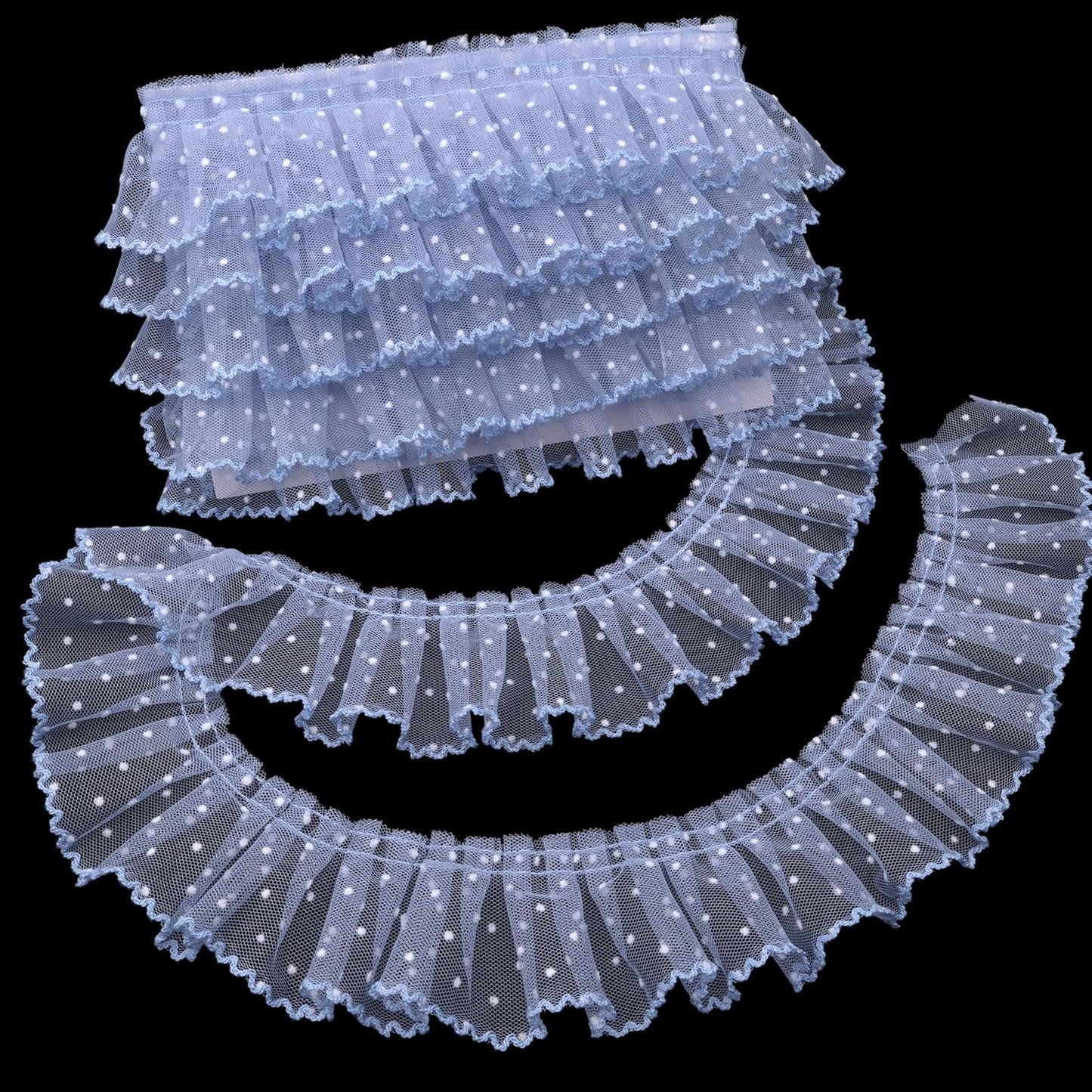 Dots Lace Ruffle Trim for Sew, Crafts 2.4" x5yd Single Layer Pleated Edge Lace Ribbon (Blue)