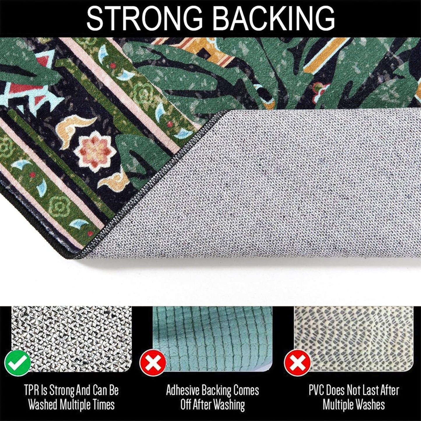 Oriental Tropical Washable Rugs, Thin Black Boho Vintage Distressed Hippie 4x6 Area Rugs for Living Room Bedroom Kitchen Entryway Dorm, Abstract Botanical Animal Tribal Indian Accent Carpet