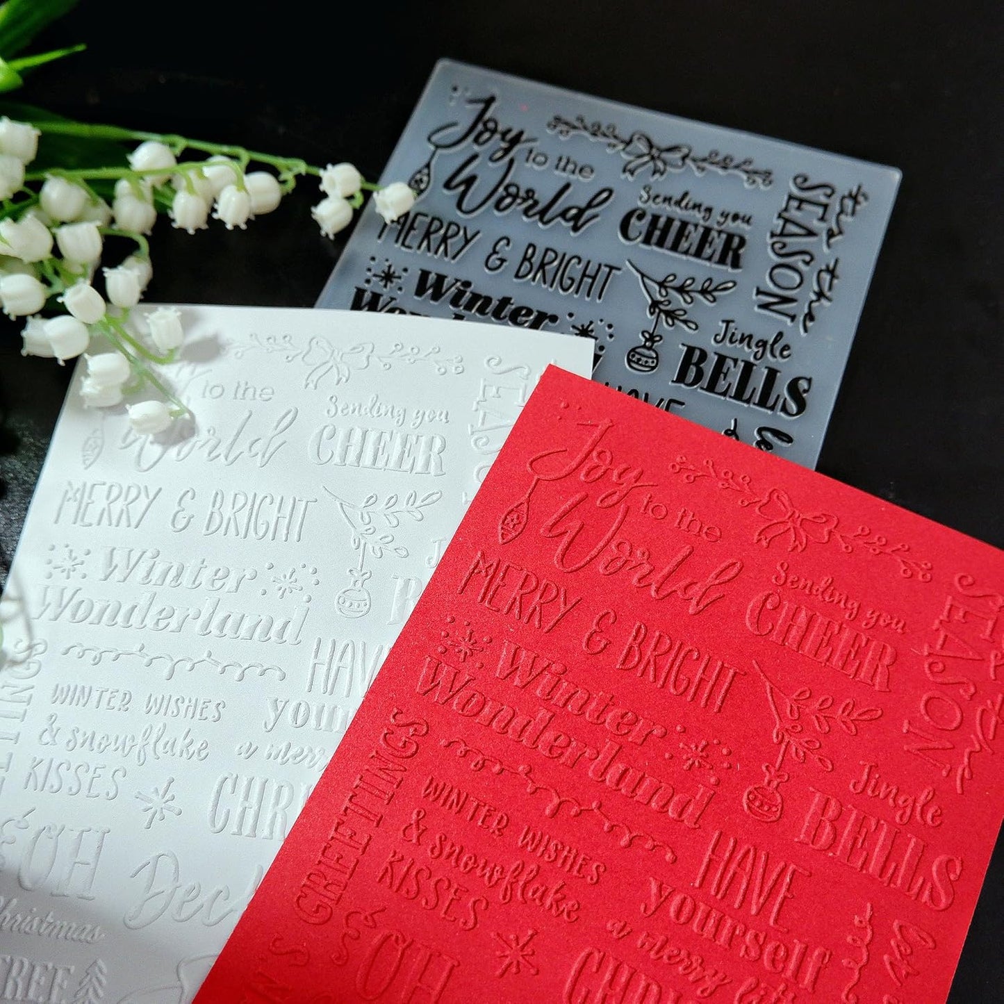 Arbuya Christmas Sentiment Plastic Embossing Folders for Christmas Card Making or Journaling Xmas Embossing Folder for Gift Tag Paper Crafting Home Decoration