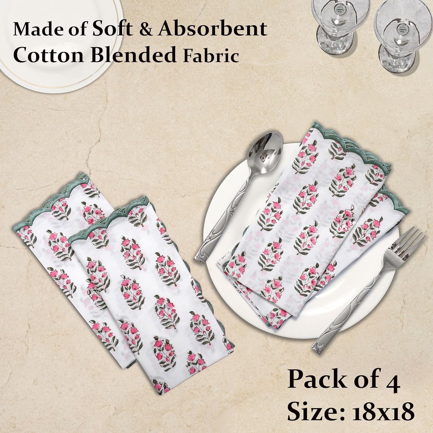 Embroidery Napkins Kitchen Towels Table Decor Table Linen Cotton Napkins Cloth Napkins Set of 4-20"x 20" Block Print Napkins Dinner Napkins Gifts for her Gifts for mom