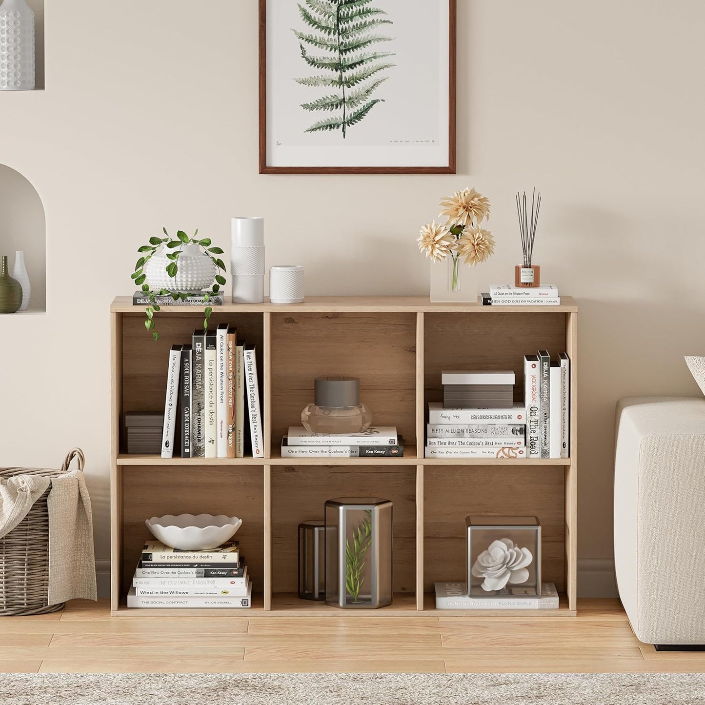 Wooden Cube Storage Organizer with Closed Back Panel, 11in Cube Shelf Opening, Bookshelf, Display Shelf,Closet Cabinet for Home and Office (White Oak, 6-Cube 35.98L*9.45W*24.09H)