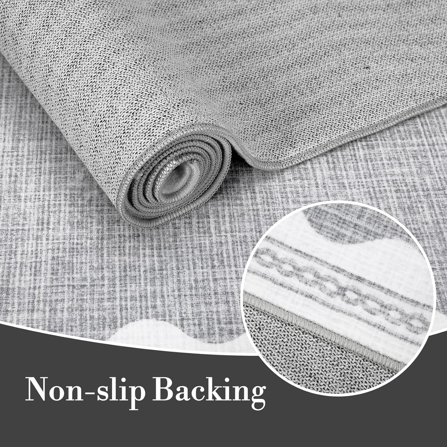 Scalloped Rug 2x6 Runners for Hallways, Solid Grey Runner Rugs Non Slip Scalloped Bath Runner, Washable Rug for Bedroom Girls, Mat for Kitchen Floor Soft Dorm Nursery Carpet for Bedside