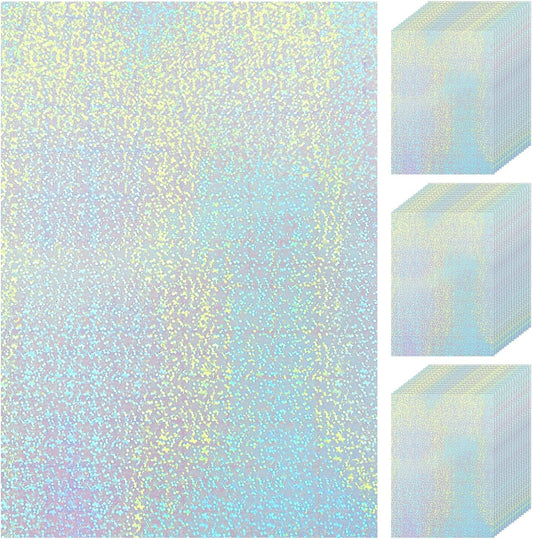 60 Sheets Holographic Laminate Sheets Clear Glitter A4 Size Vinyl Sticker Paper Holographic Overlay Self Adhesive Waterproof Transparent Film, 11.7 x 8.3 Inch (Little Dot)