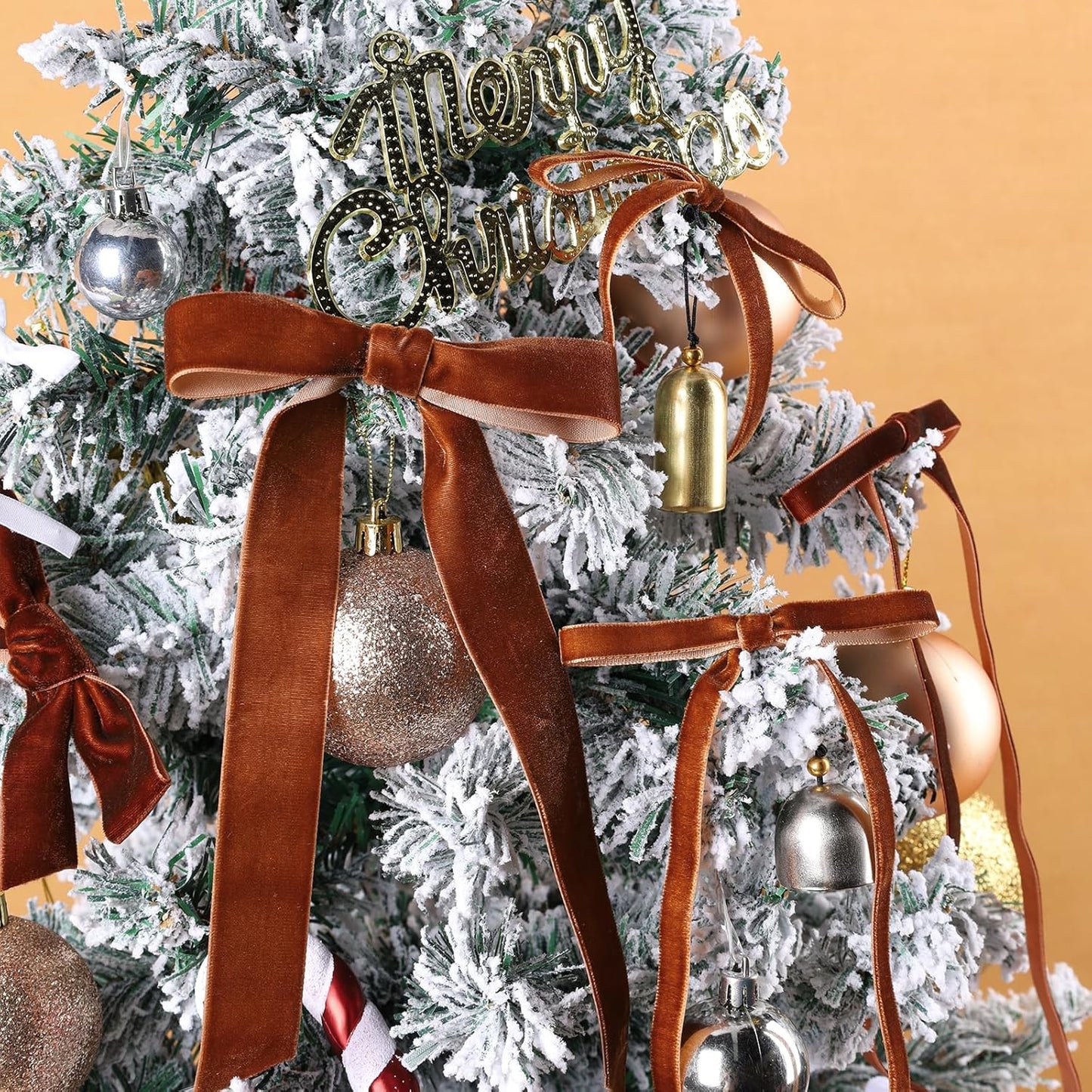 LaRibbons Thin Velvet Ribbon 3/8 Inch x 25 Yards, Copper Velvet Ribbon for Christmas Tree, Gift Wrapping, Wreath Bow, Outdoor Decoration