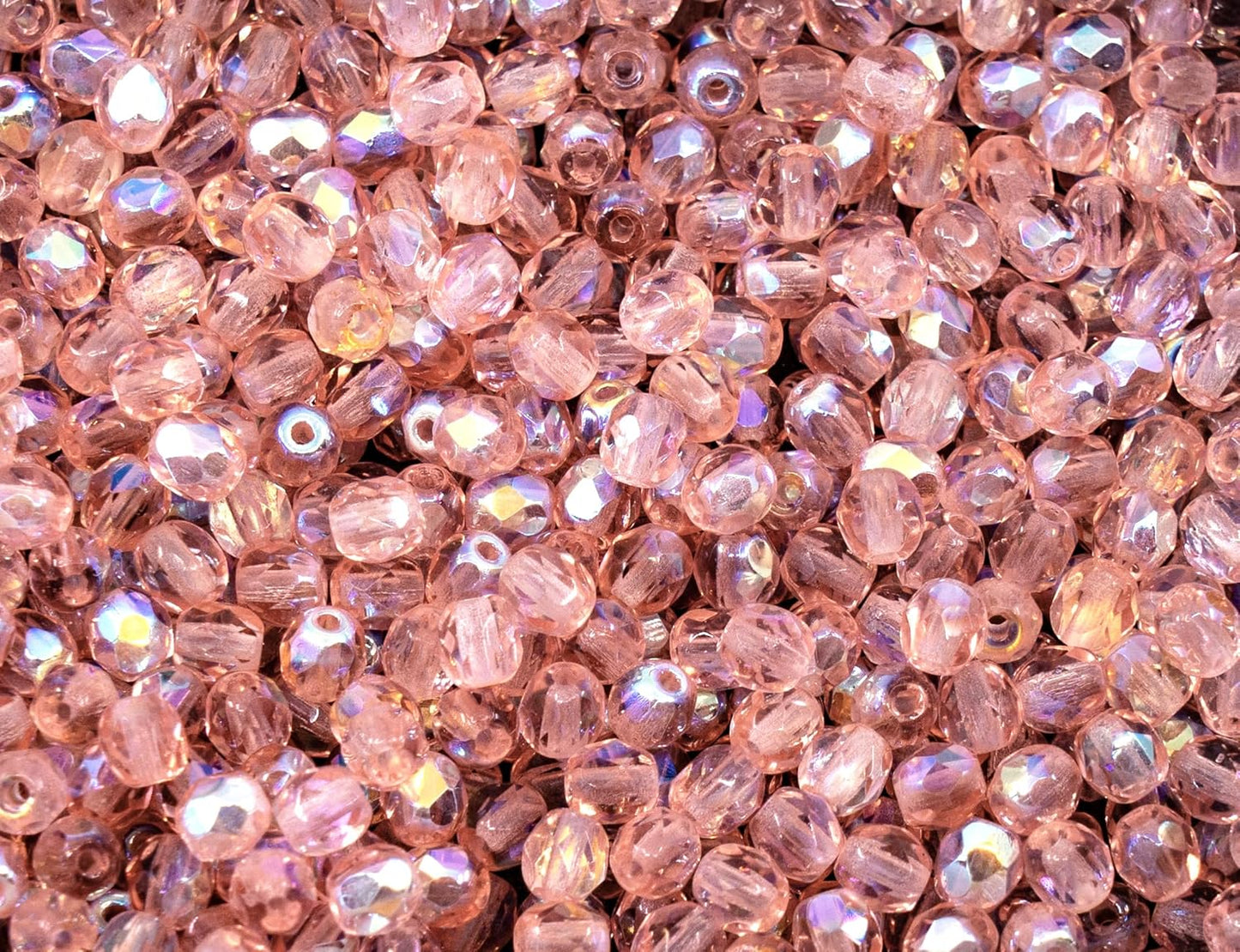100 pcs of Faceted Fire Polished Pressed Czech Glass Beads 4mm (0.16in), 70120-28701 Pink Rosaline AB