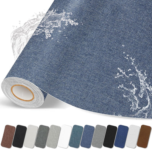 Fabric Repair Patches, 17X79 inch Linen Self-Adhesive Fabric Repair Tape, Strong Sticky Linen Patch for Sofas, Tote Bags, Clothing, Car Seats, Furniture（Dark Blue, 17X79 inch）