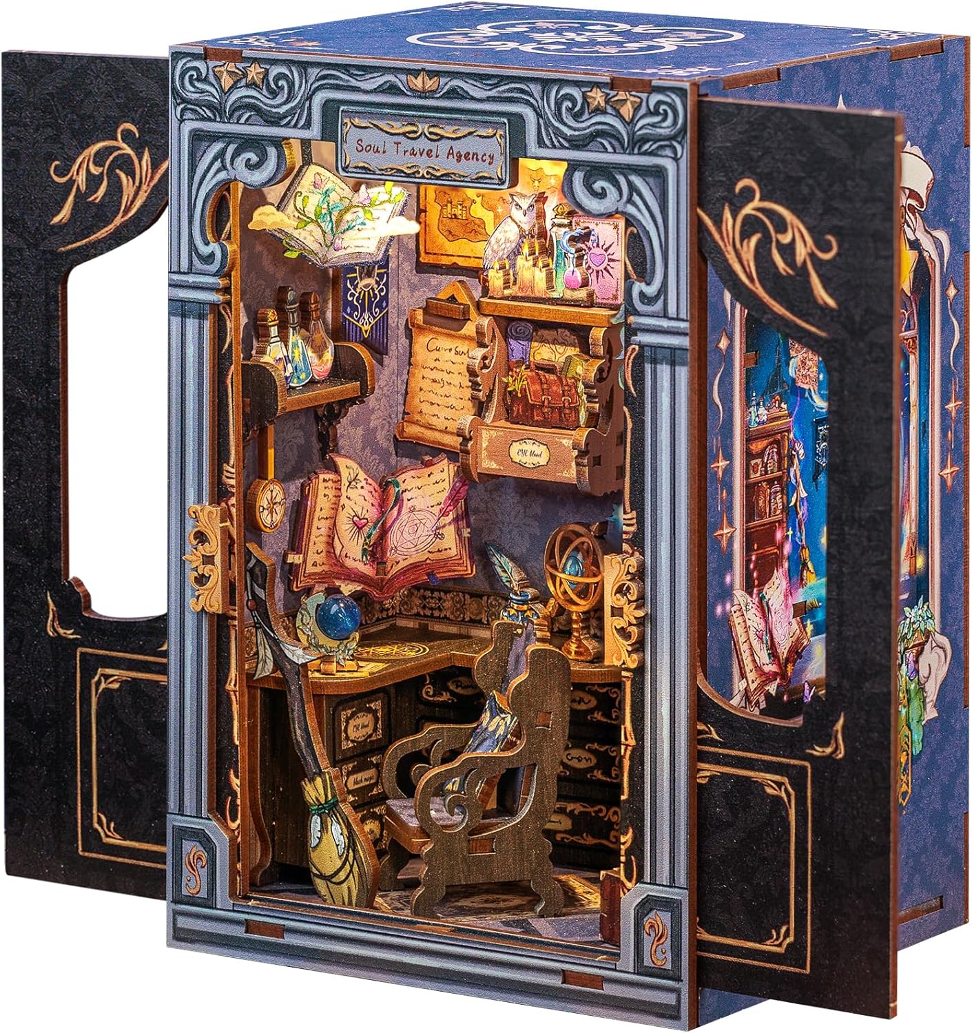 CUTEBEE Book Nook Kit - DIY Miniature House Dollhouse Kit for Adults and Teens, Booknook Tiny House Bookshelf Decor 3D Wooden Puzzle, Gifts for Family Friends (Soul Travel Agency)