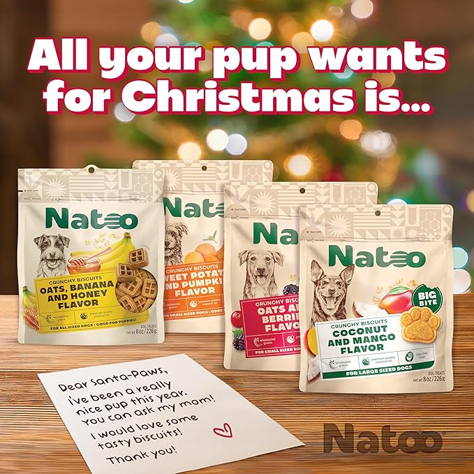 NATOO Dog Treats for Large Breed, Crunchy Biscuits Oats Banana and Honey, Natural Dog Treats, Rich in Omega 6, Prebiotics and Fiber, Antioxidants for Immunity, 8oz