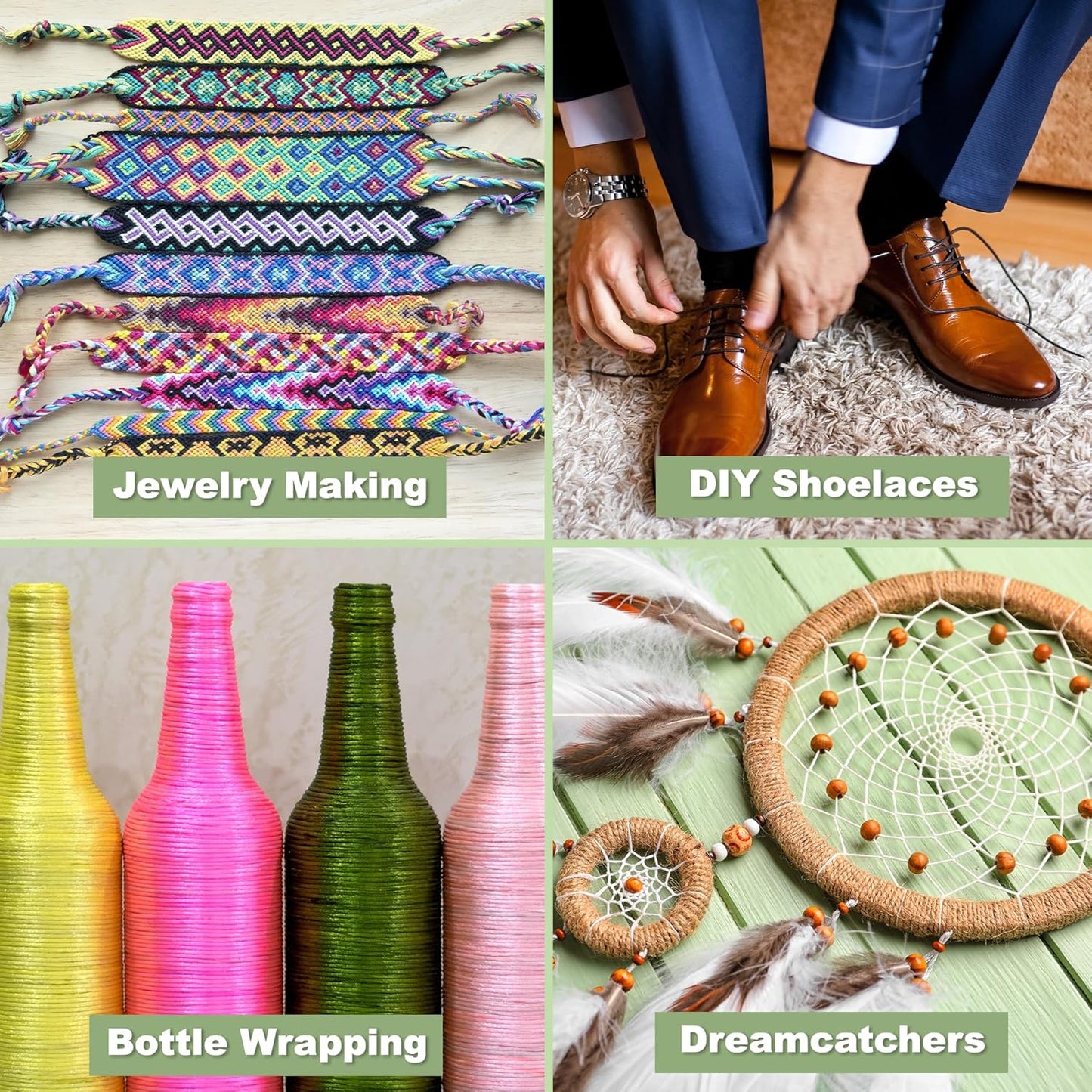 Mandala Crafts 2mm 109 Yards Yellow Green Cotton Waxed Cord for Jewelry Making Bracelet Cord Waxed String - Beading String Thread Jewelry Cords for Necklaces String