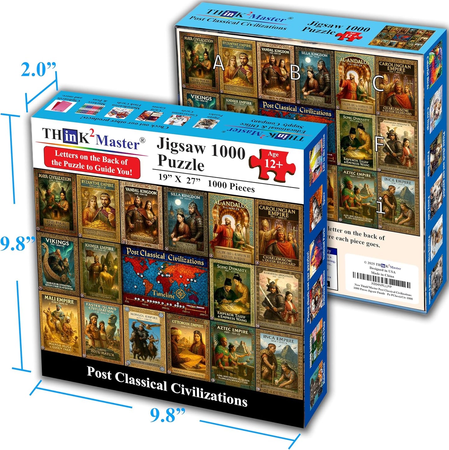 Think2Master Colorful Post Classical Civilization 1000 Pieces Large Format Jigsaw Puzzle: Kids 12+, Teens, Adults & Families. Great Gift with Historical Timeline & World Map. Size: 26.8” X 18.9”