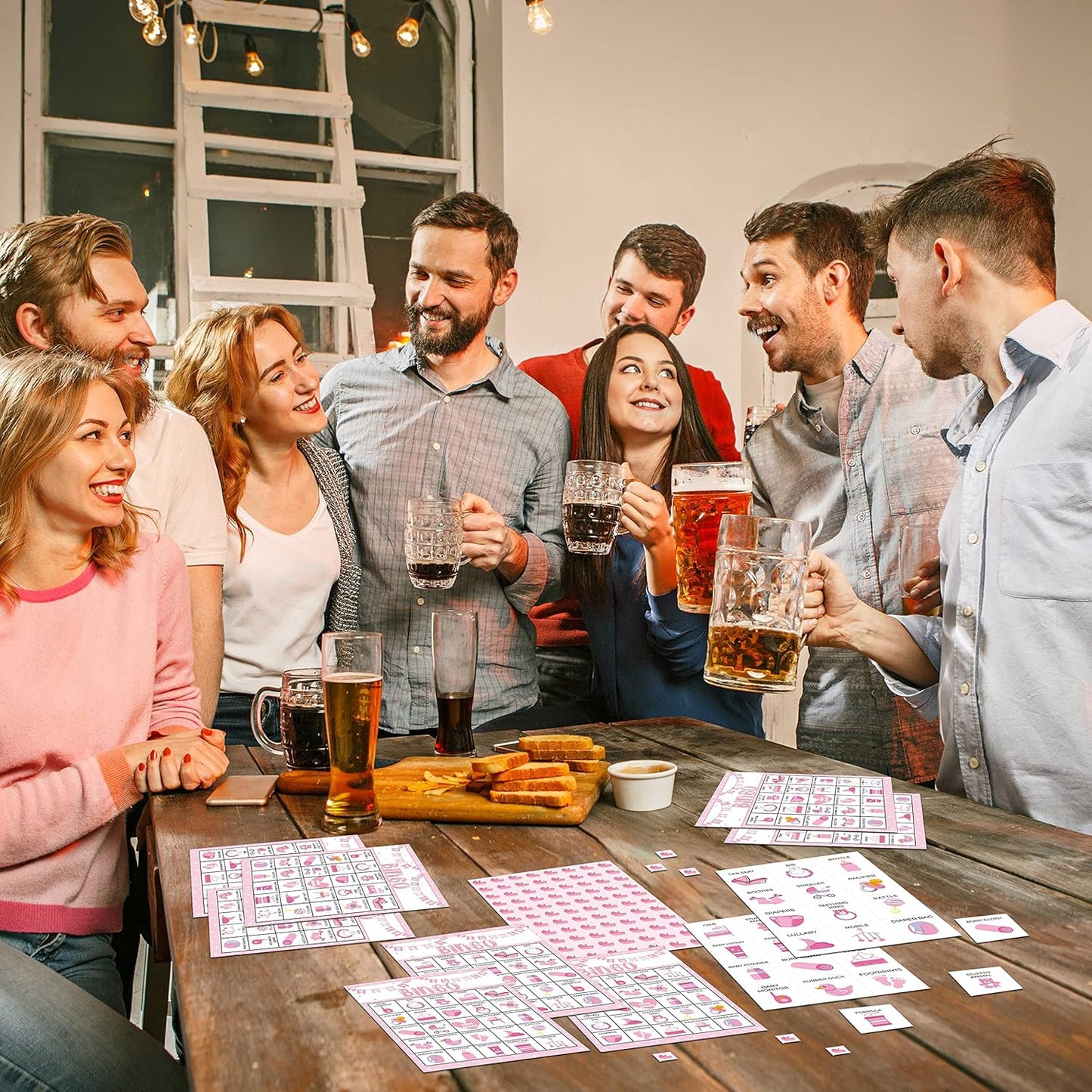 Pink Shower Party Bingo Cards, Shower Bingo Game, Shower Party Games for Adults, Gender Reveal Party Games Favors Supplies Decorations, 24 Players Bingo Game (A03)