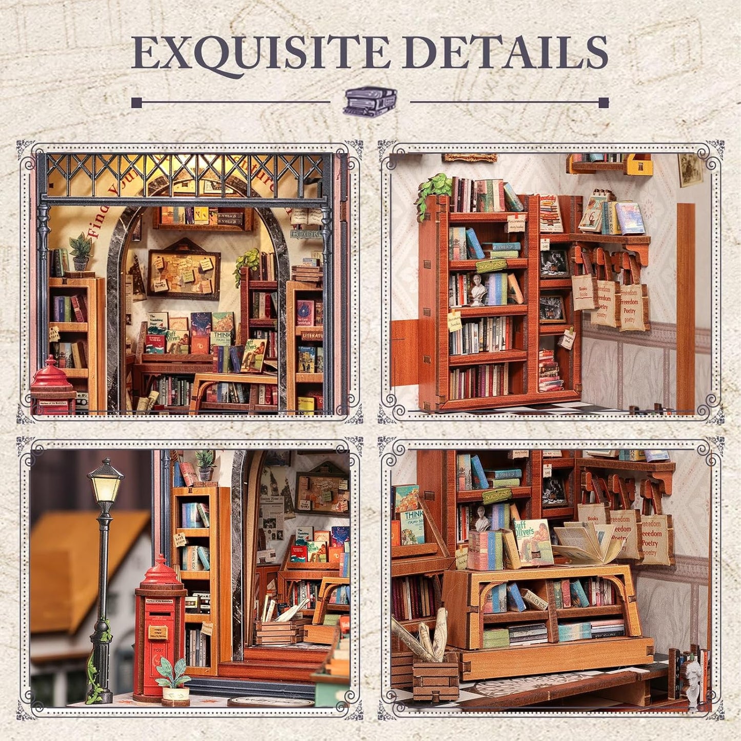 Fsolis Book Nook Kit, DIY Miniature House Kit 3D Puzzles for Adults, Booknook Library Tiny House Mini Bookshelf Diorama Decor Gifts for Women Teenagers Book Lovers (Jack's Bookery)