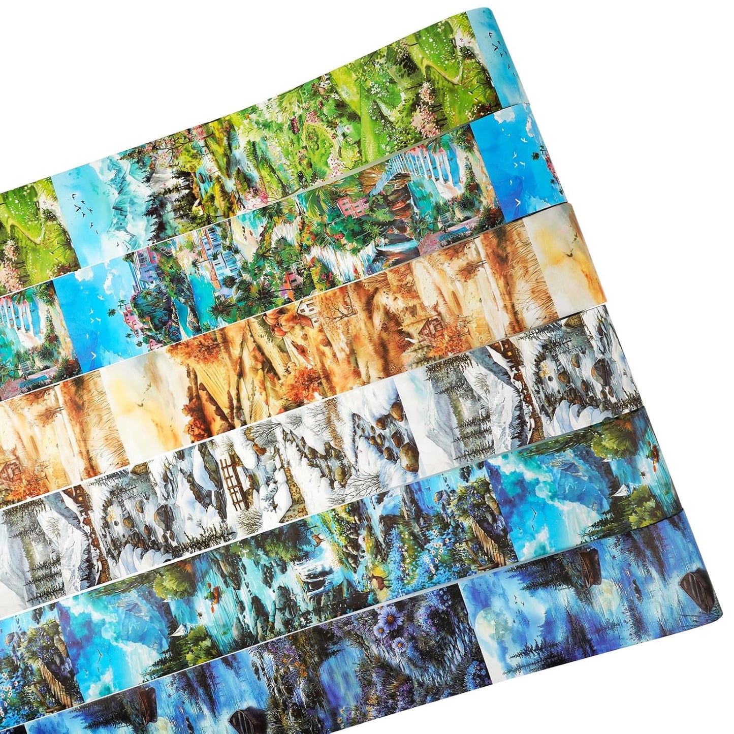6 Rolls Seasons Landscape Washi Tape Set, 3.15in Large Nature Sticker Tape with Clip for Journaling, Scrapbooking, Planner Decoration, DIY Crafts and Art Projects