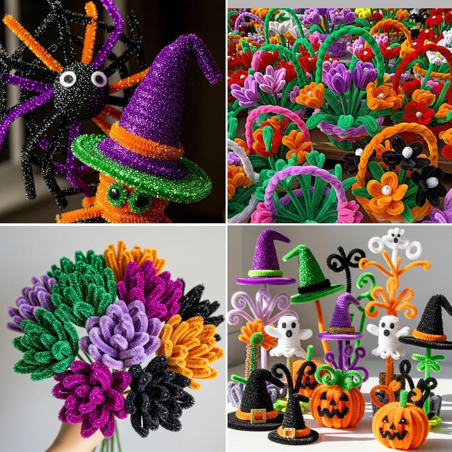 Caydo 500 Pieces Halloween Pipe Cleaners with 100pcs Eyes, Chenille Stems, Pipe Cleaner Crafts for DIY Art and Craft Projects Creative Gift Party Decorations