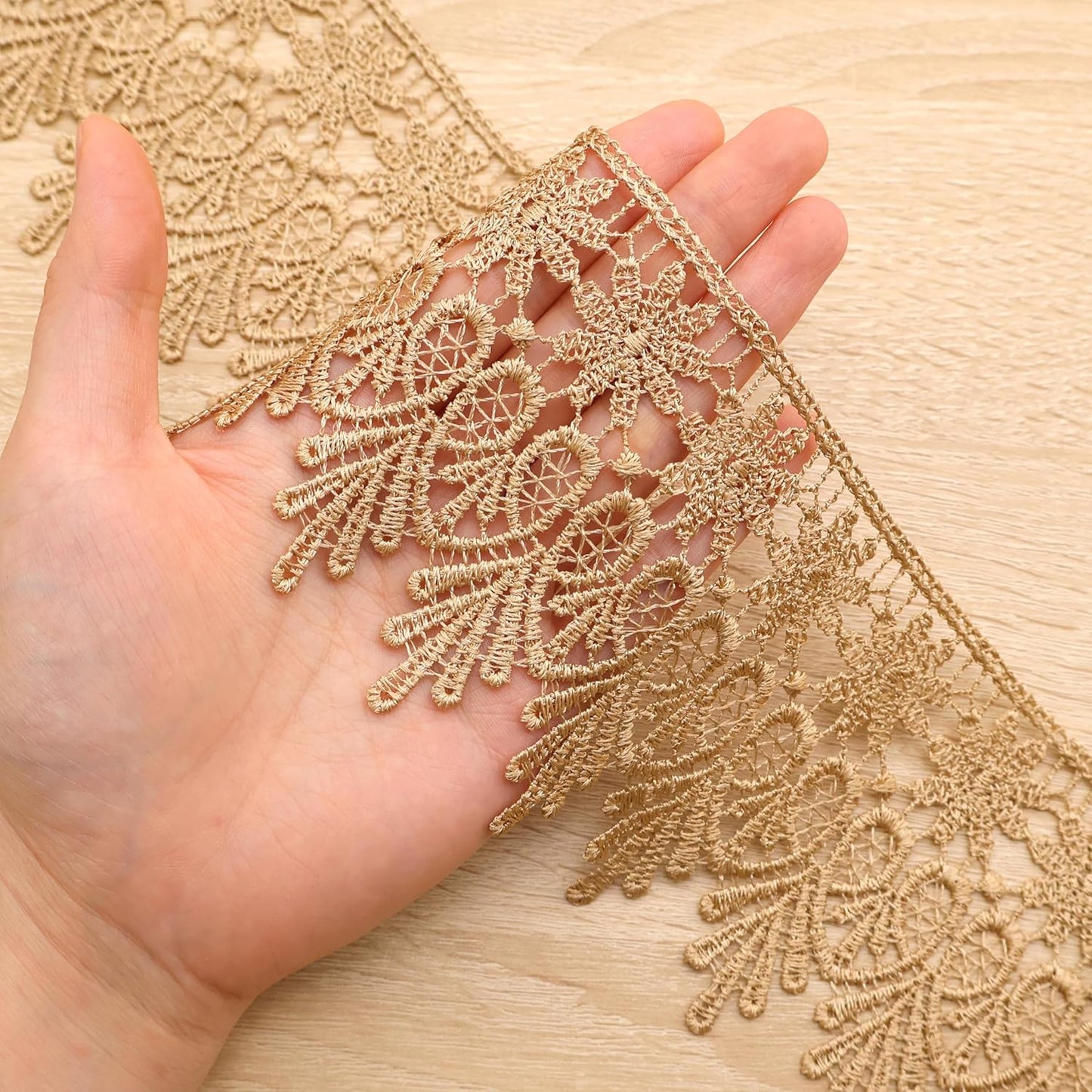 GXTIZAS Golden Lace Trim 5 Yards Wide Venise Lace Ribbon Embroidered Edge Trim for Sewing Crafts Pillow Case