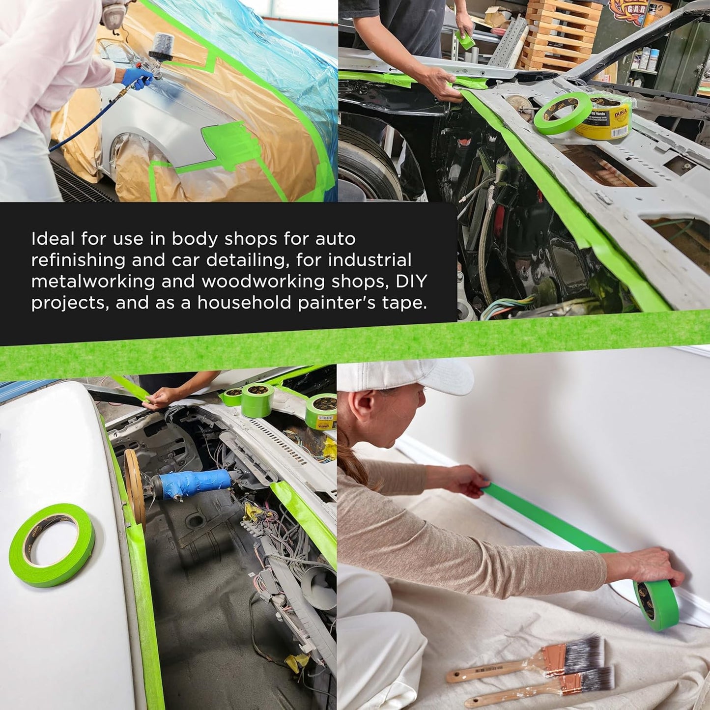 Dura-Gold Green Automotive Masking Tape 1-1/2 Inch (1.41 Inch x 55 Yards), Case of 24 Rolls - Premium High-Performance, Heat Resistant - Auto Refinish Painting, Car Detailing, Autobody, Painters Tape