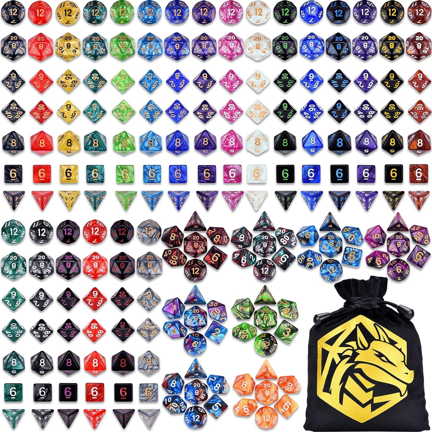 DND RPG Dice Sets 30 x 7 Polyhedral Dice (210pcs) for Dungeons and Dragons Tabletop Role Playing Adventure Games, with a Large Drawstring Bag