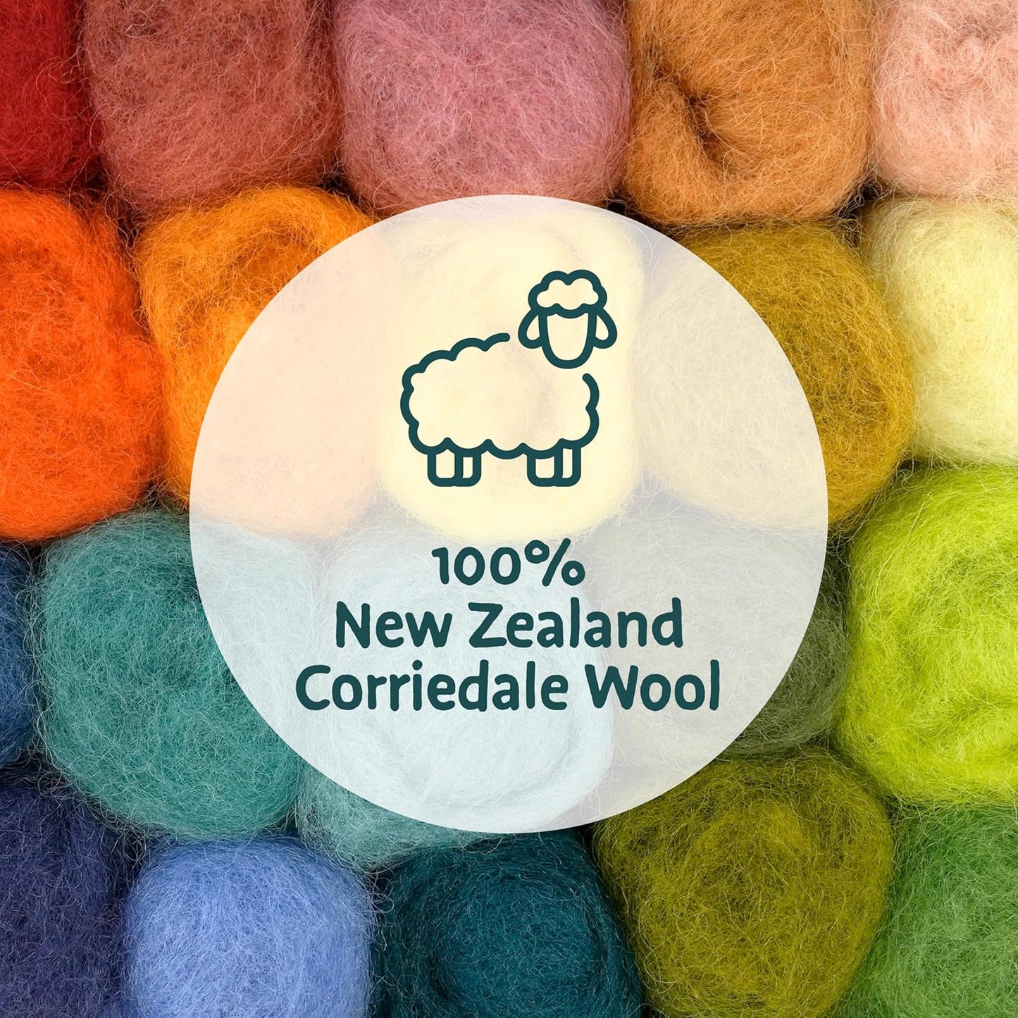 Woolbuddy Wool Roving– 60 Assorted Corriedale Colors for Needle Felting – Soft Multi-Color Wool Fiber for Wet & Dry Felting, DIY Felting Kit for Adults & Beginners