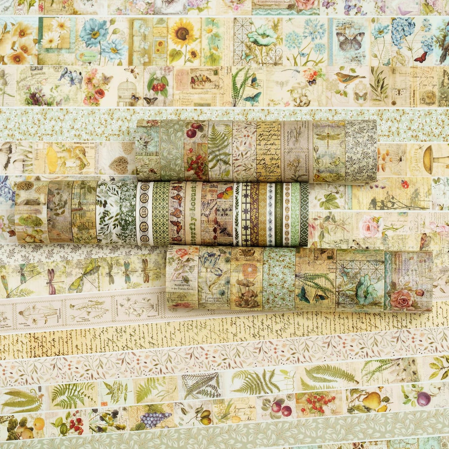 36 Rolls Vintage Washi Tape Pack Retro Arts Adhesive Tapes Wide Chronicle Decorative Masking Tape Sets for Craft, Kids, Scrapbook, DIY, Gift Wrapping (Forest Praise)