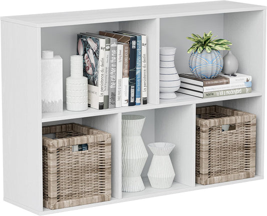 Wooden Cube Storage Organizer with Closed Back Panel, 11in Cube Shelf Opening, Bookshelf, Display Shelf,Closet Cabinet for Home and Office (Embossed White, 5-Cube 35.98L*9.45W*24.09H)