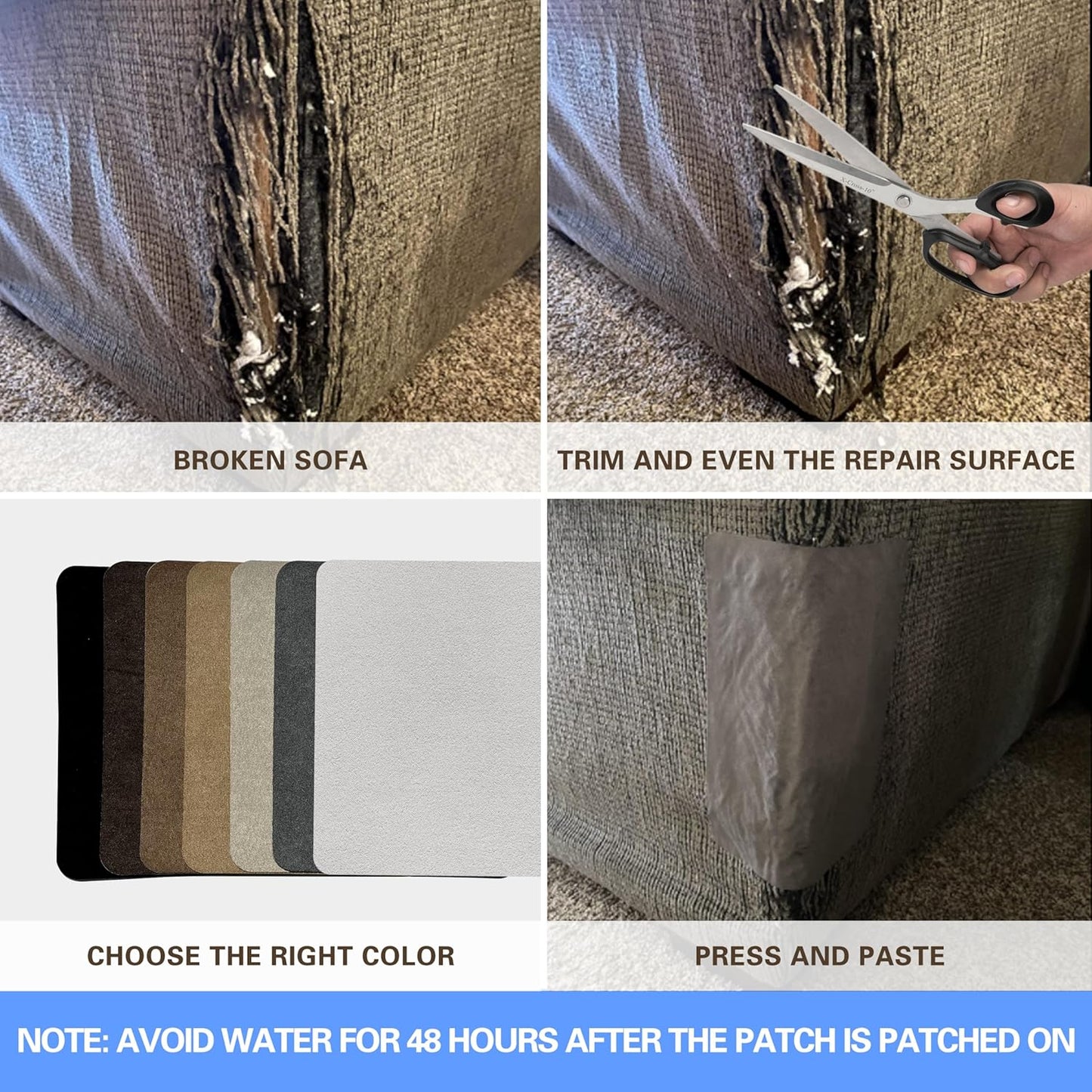 Azobur Repair Patch, 6 Piece Microfiber Patches, Self Adhesive Fabric Sofa Patch Repair Fabric, Luxurious Look, Quick Fix Sofa.(Khaki)
