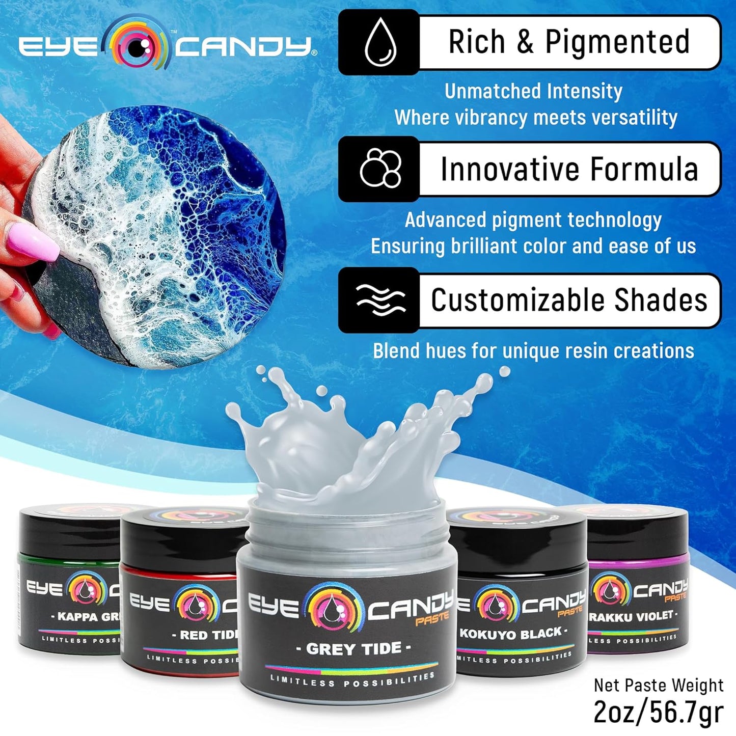 Eye Candy Pigment Paste Multipurpose DIY Arts and Crafts Additive | Epoxy, Resin Art Paste |Highly Pigmented | Woodworking (Grey Tide)