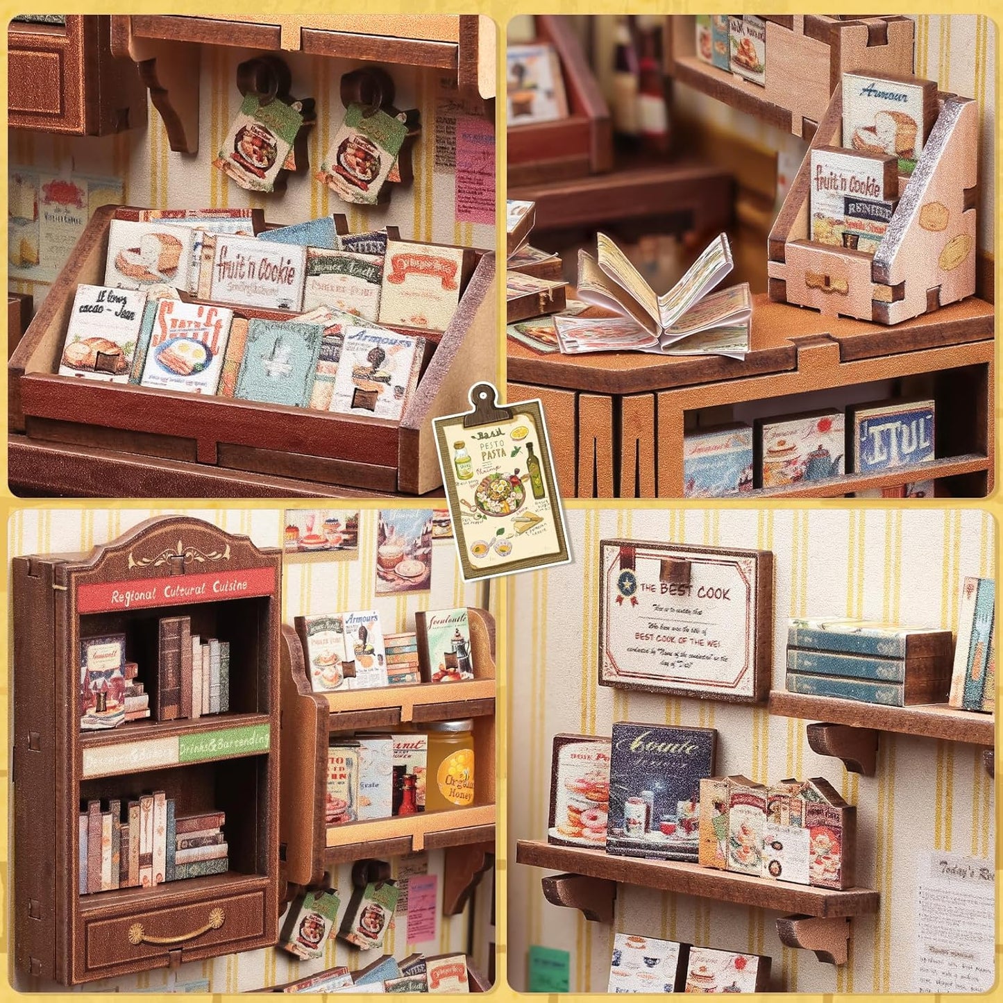 CUTEBEE Book Nook Kit - DIY Miniature House Dollhouse Kit for Adults and Teens, Booknook Tiny House Bookshelf Decor 3D Wooden Puzzle, Gifts for Family, Friends (Cooking Bookstore)