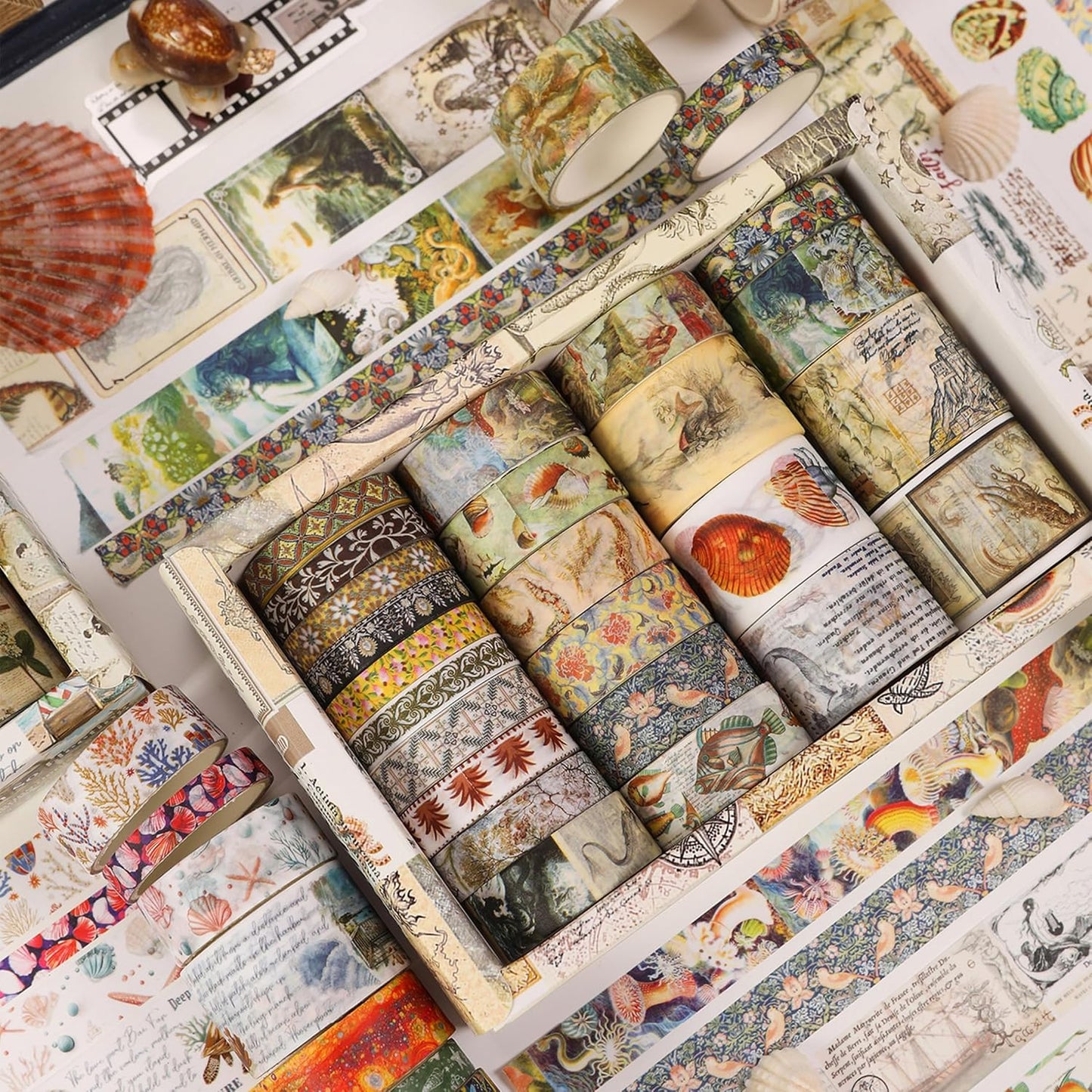 Vintage Washi Tape Set - 24 Rolls Arts Adhesive Tapes Assorted Retro Decorative Masking Tape Sets for Craft, Kids, Scrapbook, DIY, Gift Wrapping (3-Ocean Odyssey)