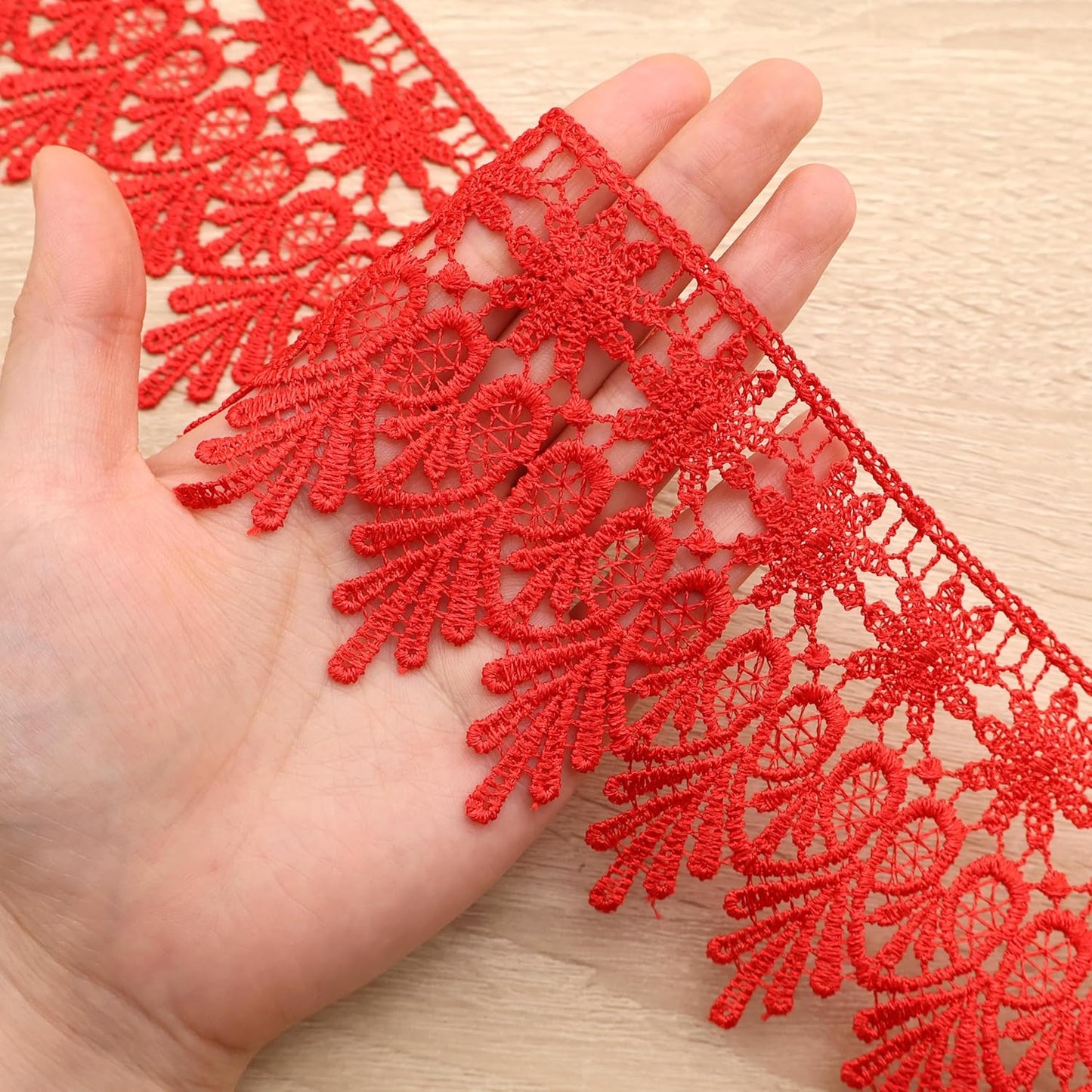 GXTIZAS Red Lace Trim 5 Yards Wide Venise Lace Ribbon Embroidered Edge Trim for Sewing Crafts Pillow Case