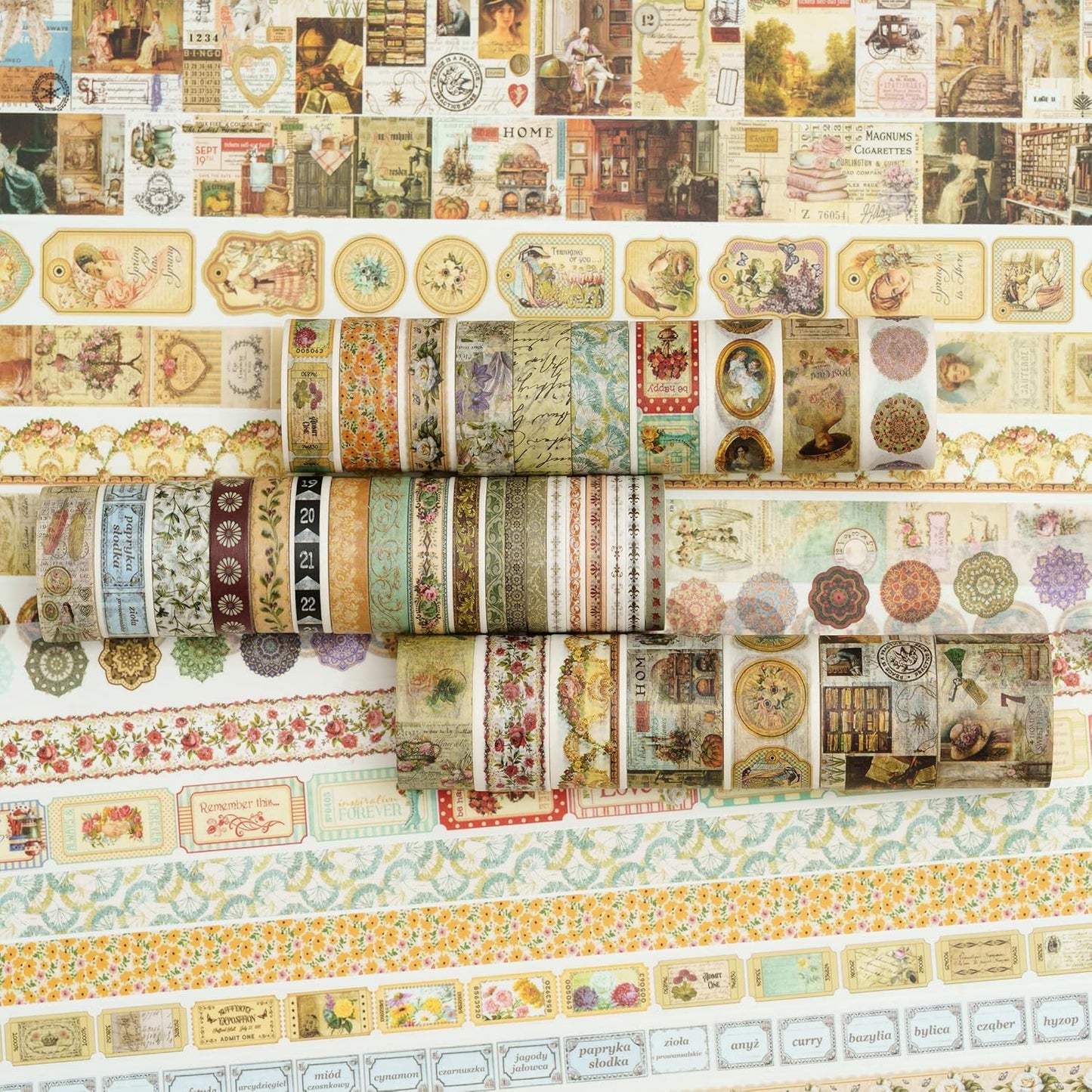 36 Rolls Vintage Washi Tape Pack Retro Arts Adhesive Tapes Wide Chronicle Decorative Masking Tape Sets for Craft, Kids, Scrapbook, DIY, Gift Wrapping (Madame de Pompadour)