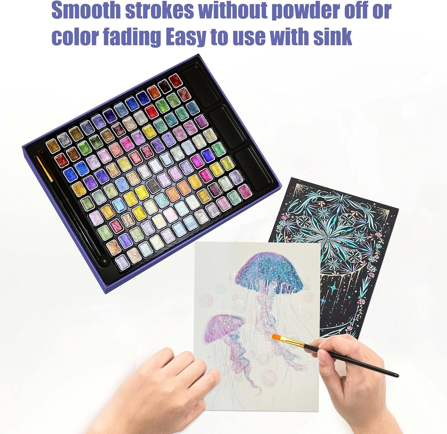 Mini Shimmer Watercolor Paint Set, 108 Colors Glitter Metallic Watercolour Painting Sets, Solid Pearl Water Color Paints for Artists, Amateur Hobbyists and Painting(108 Colors)