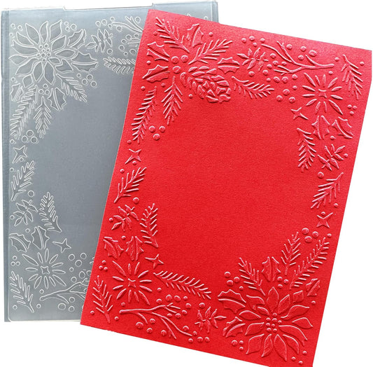 Arbuya 3D Christmas Plastic Embossing Folders for Card Making 3 d Evergreen Holly Leaves Frame Embossing Folder for Gift Tag Paper Crafting Home Decoration 5"x7"