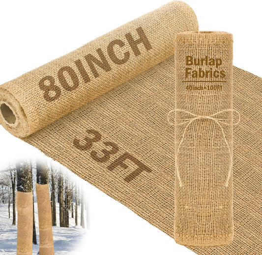 Buryeah 80 Inch x 33 ft Burlap Fabrics Roll Natural Jute Burlap Tree Wraps Protector Winter Frost Plant Blankets Cloth Weed Barrier Fabric Garden Plants for Winter Outdoor Trees Shrubs Party